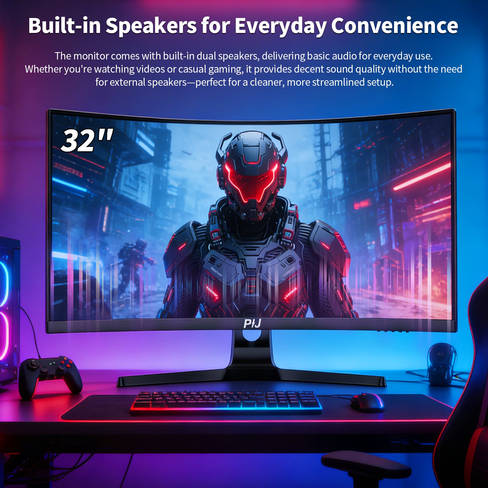 PIJ 32 Inch Curved Monitor 4K 60Hz, UHD PC Monitor Built-in Speakers, Computer Screen for Home Office Business, DP, HDMI, Compatible with Wall mounting 100 * 100MM - Black