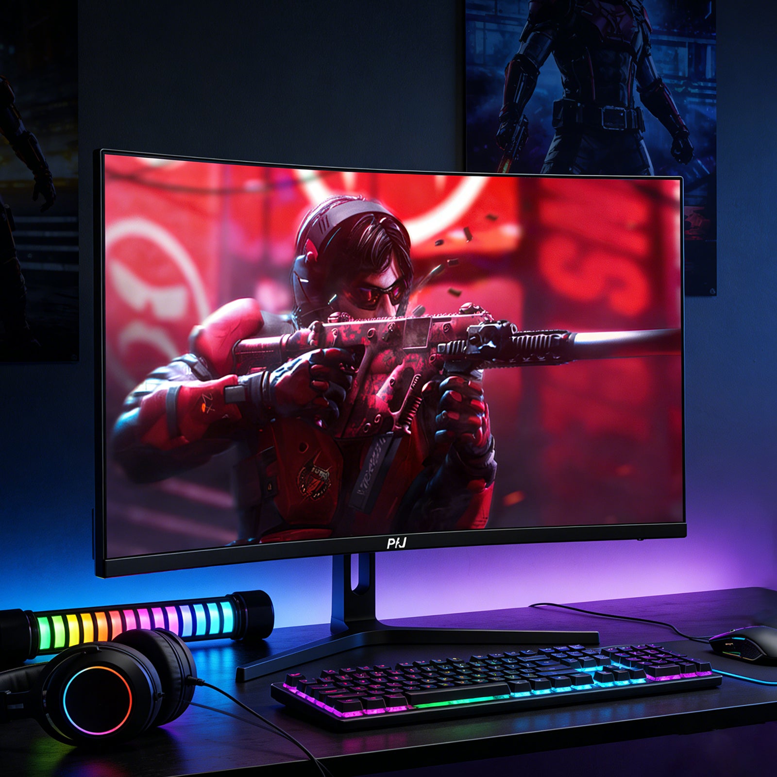 PIJ 32" Curved Gaming Monitor 4K, 160Hz UHD PC Monitor Built-in Speakers, Computer Screen for Home Office Entertainment, DP, HDMI, VA Panel, Compatible with Wall Mounting 75 * 75MM
