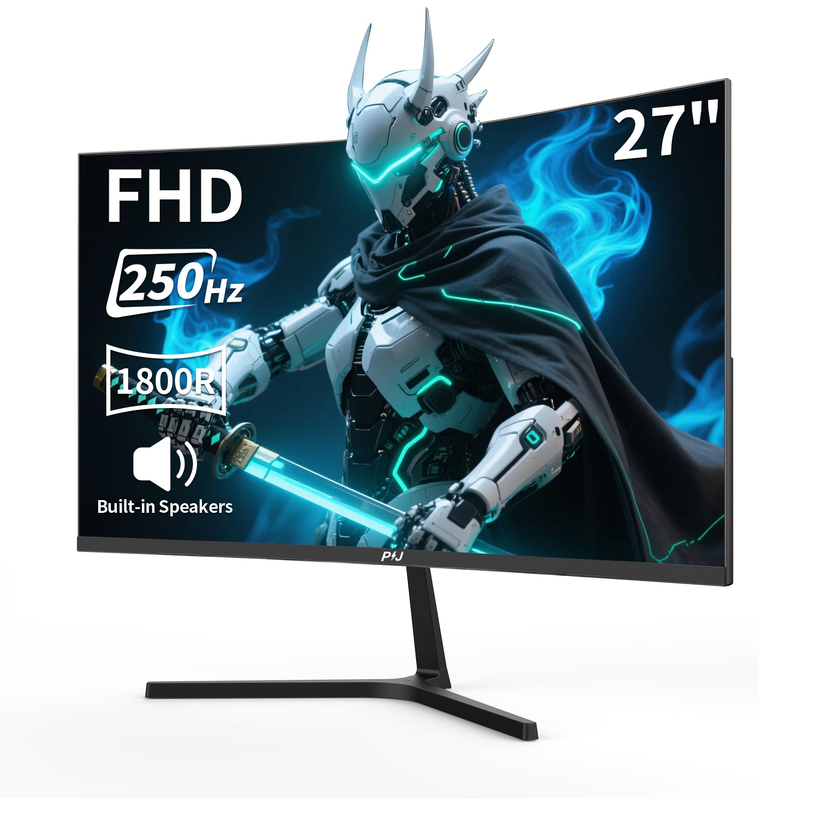 ‌PIJ 27 Inch Curved Gaming Monitor 250Hz, FHD 1080p PC Screen Built-in Speakers, 1800R Computer Monitor with FreeSync, DisplayPort, HDMI, Wall Mountable, Eye Care for Home Office & Gaming
