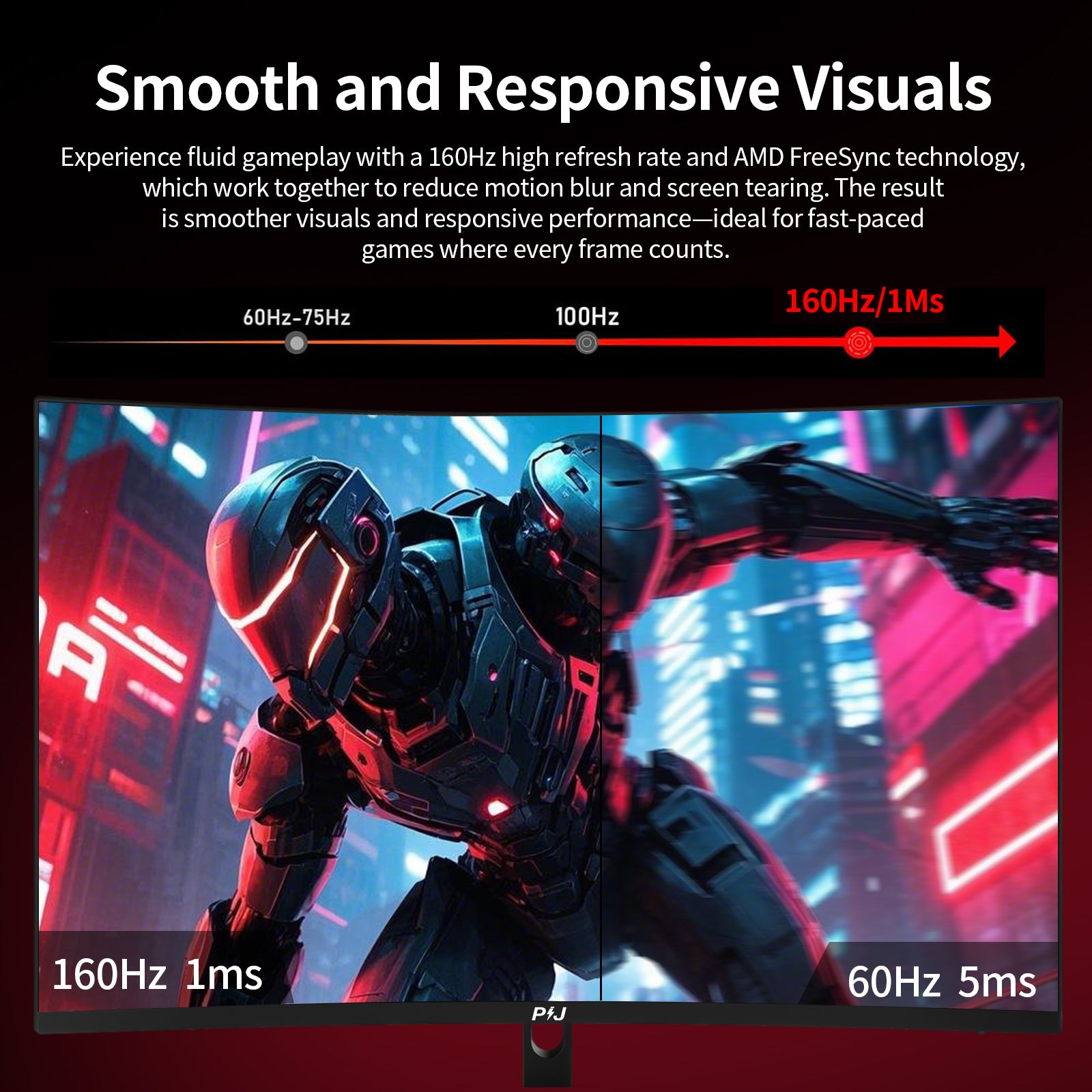 PIJ 32" Curved Gaming Monitor 4K, 160Hz UHD PC Monitor Built-in Speakers, Computer Screen for Home Office Entertainment, DP, HDMI, VA Panel, Compatible with Wall Mounting 75 * 75MM