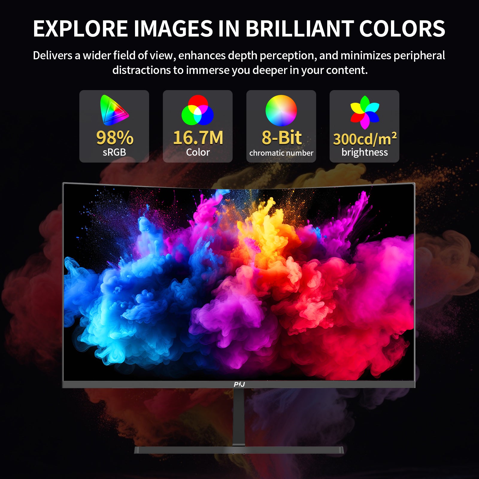 ‌PIJ 27 Inch Curved Gaming Monitor 250Hz, FHD 1080p PC Screen Built-in Speakers, 1800R Computer Monitor with FreeSync, DisplayPort, HDMI, Wall Mountable, Eye Care for Home Office & Gaming