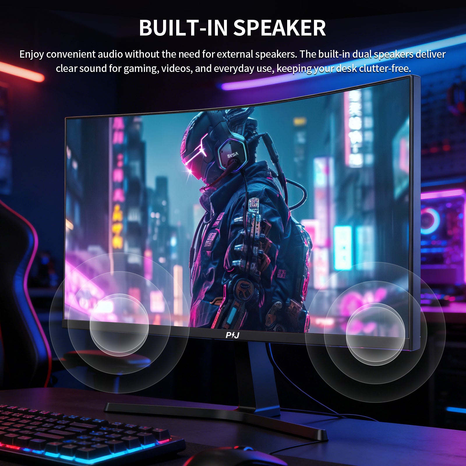 ‌PIJ 27 Inch Curved Gaming Monitor 250Hz, FHD 1080p PC Screen Built-in Speakers, 1800R Computer Monitor with FreeSync, DisplayPort, HDMI, Wall Mountable, Eye Care for Home Office & Gaming