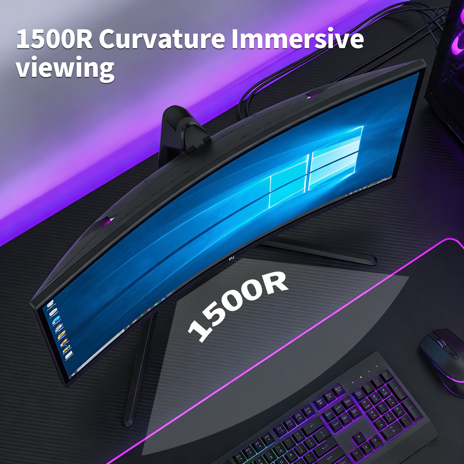 PIJ 32 Inch Curved Monitor 4K 60Hz, UHD PC Monitor Built-in Speakers, Computer Screen for Home Office Business, DP, HDMI, Compatible with Wall mounting 100 * 100MM - Black