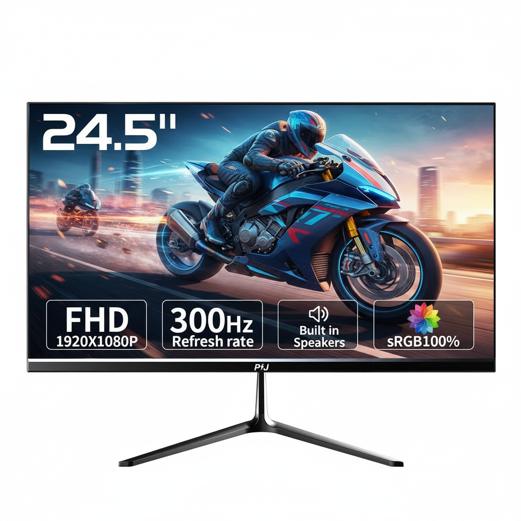 PIJ 24.5 inch 300Hz Gaming Monitor, FHD PC Monitor Built-in Speakers, 1080p Computer Screen for Home Office Business, DP, HDMI, Compatible with Wall mounting 75 * 75MM - Black